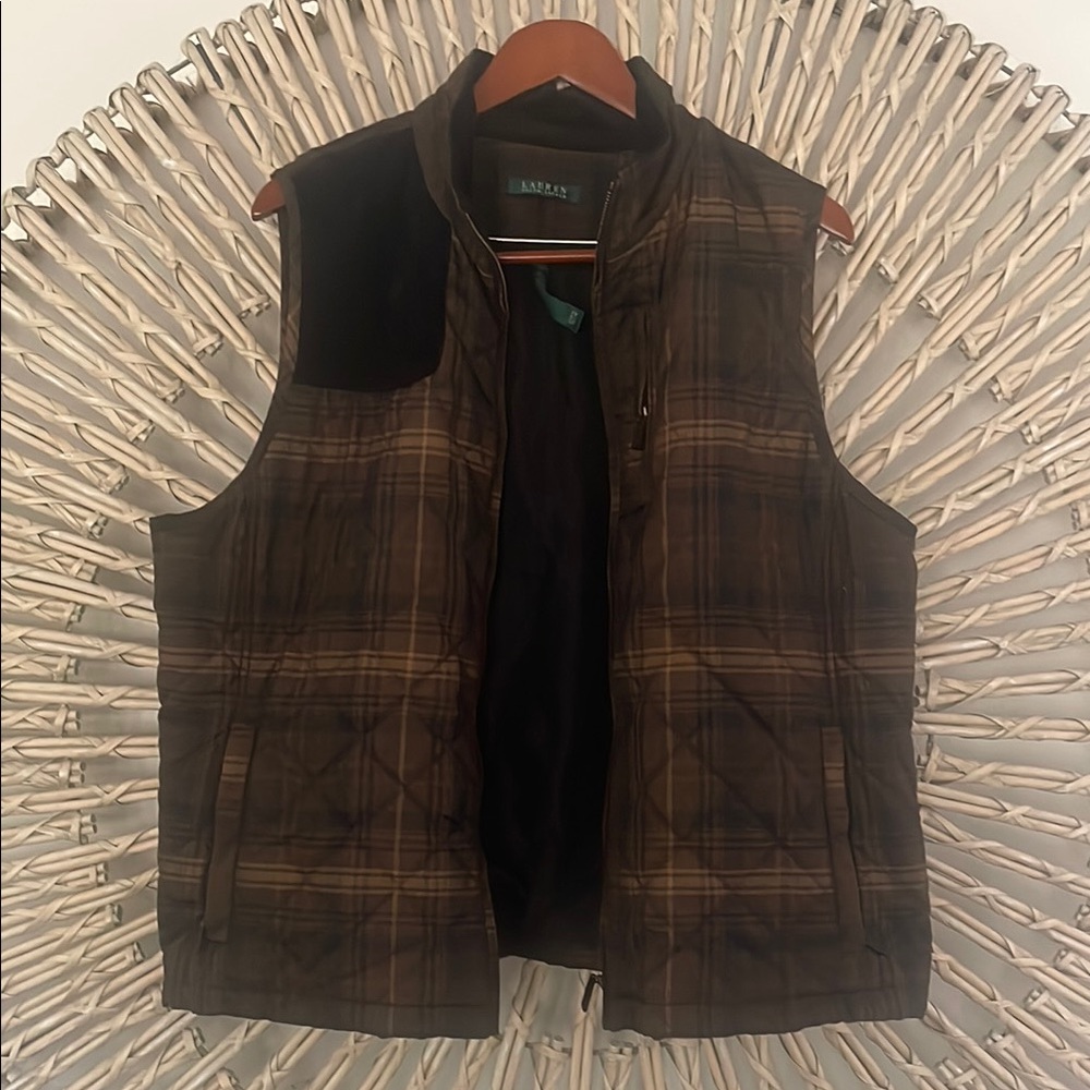 Ralph Lauren Brown Plaid Quilted Vest